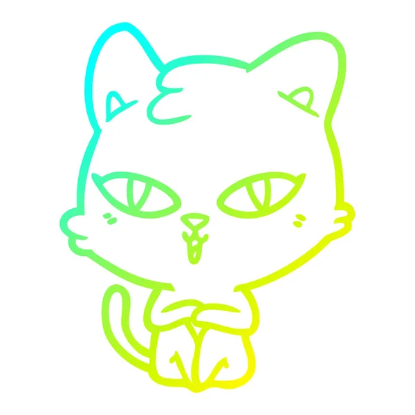 Холодная градиентная линия рисования мультяшной кошки — стоковый вектор