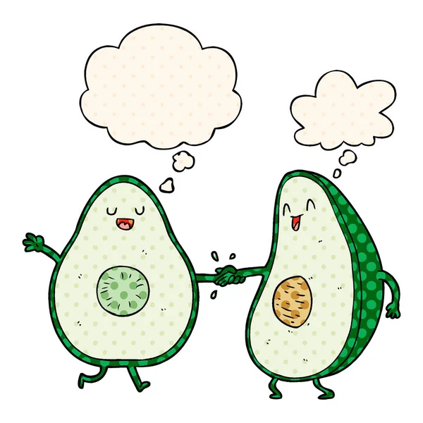 çizgi film dans avokado ve çizgi roman tarzında düşünce balonu