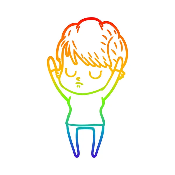 彩虹渐变线绘制卡通女人 — 图库矢量图片