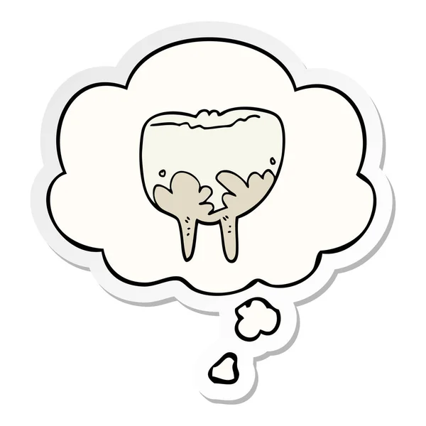 Καρτούν δόντι και φούσκα σκέψης ως τυπωμένο αυτοκόλλητο — Διανυσματικό Αρχείο
