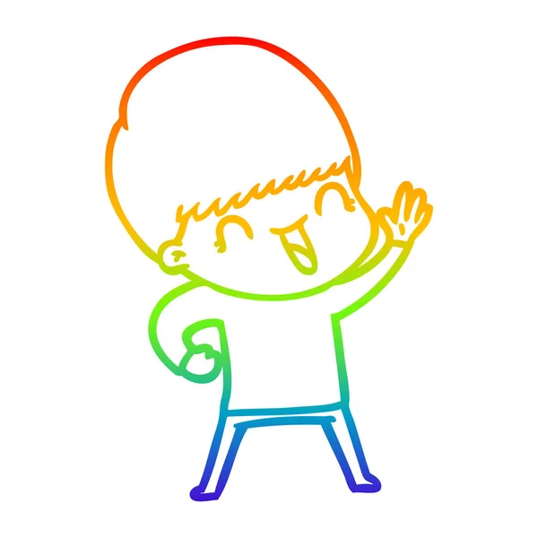 Rainbow gradient line drawing happy cartoon boy — Stock Vector