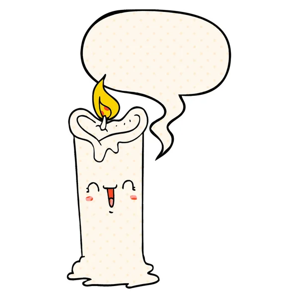 Cartoon szczęśliwy świeca i bańka mowy w komiksowym stylu książki — Wektor stockowy