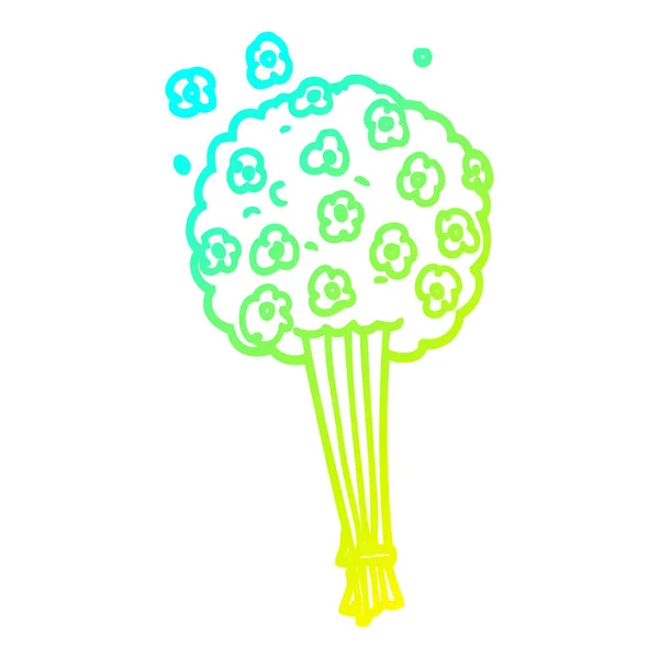 Linha de gradiente frio desenho banda desenhada de flores — Vetor de Stock