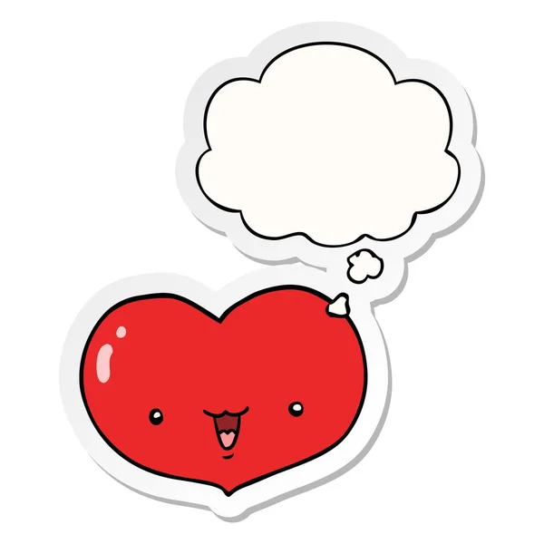Cartone animato amore cuore personaggio e pensiero bolla come un sti stampati — Vettoriale Stock