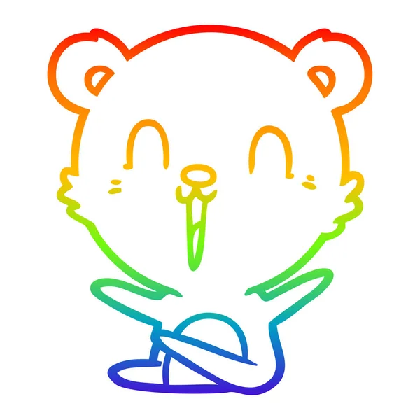 Rainbow gradient linje ritning lycklig skratta tecknad film Bear — Stock vektor