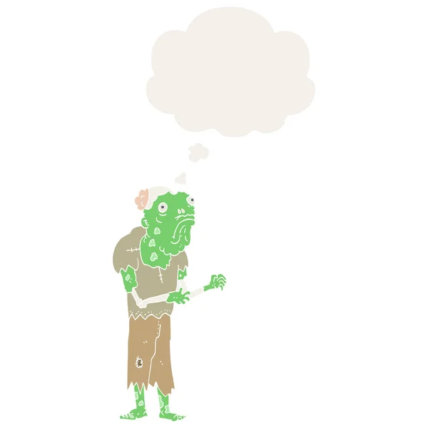 Retro tarzında karikatür zombi ve düşünce balonu — Stok Vektör