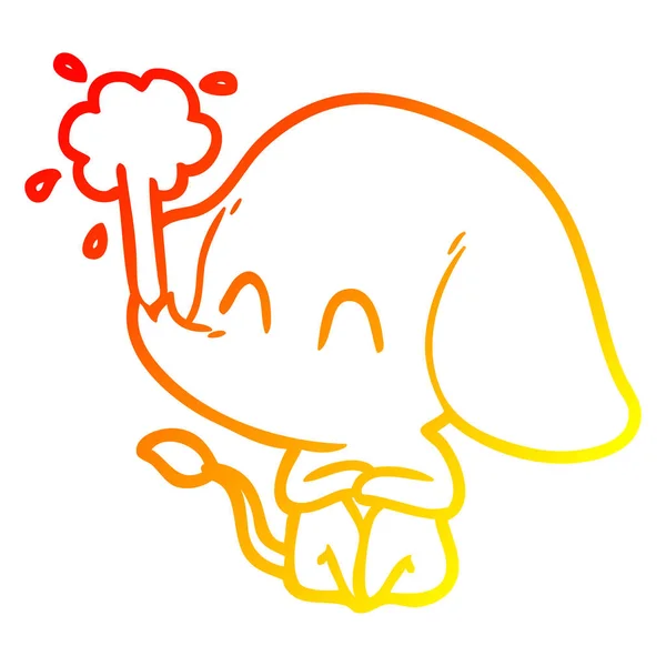 Varm gradient linje ritning söt tecknad elefant sprutande vatten — Stock vektor