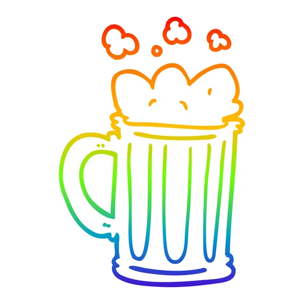 Regenboog gradiënt lijntekening cartoon pint bier — Stockvector