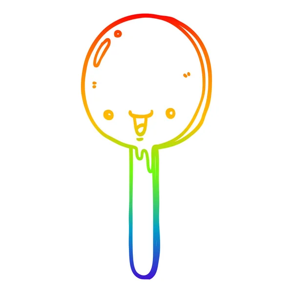 Rainbow gradient line drawing cartoon candy lollipop — Stock Vector