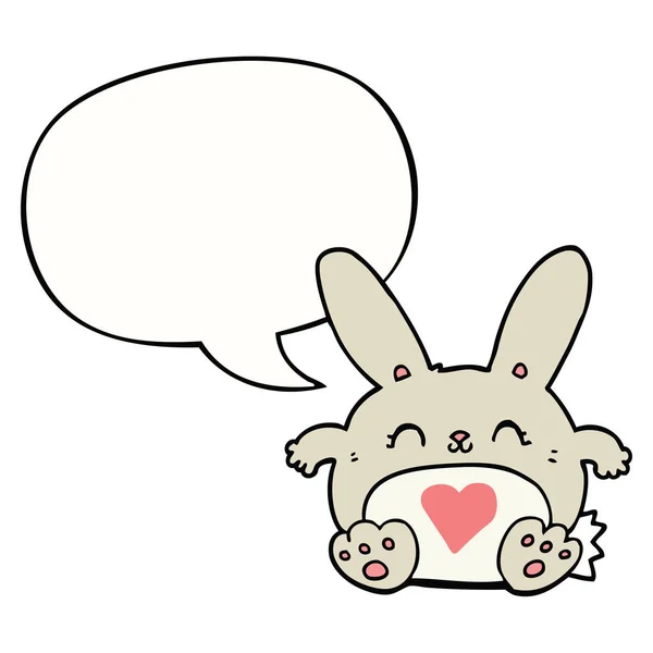 Carino cartone animato coniglio e amore cuore e discorso bolla — Vettoriale Stock