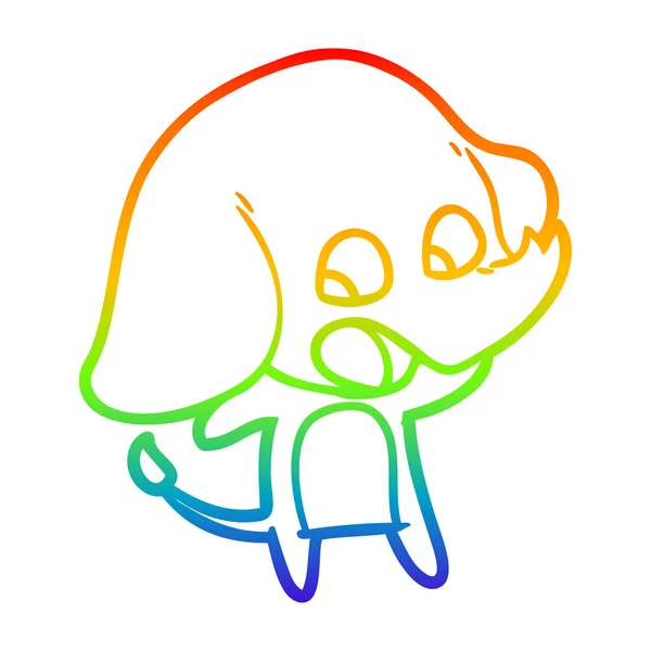 Rainbow gradient linje ritning söt tecknad elefant — Stock vektor