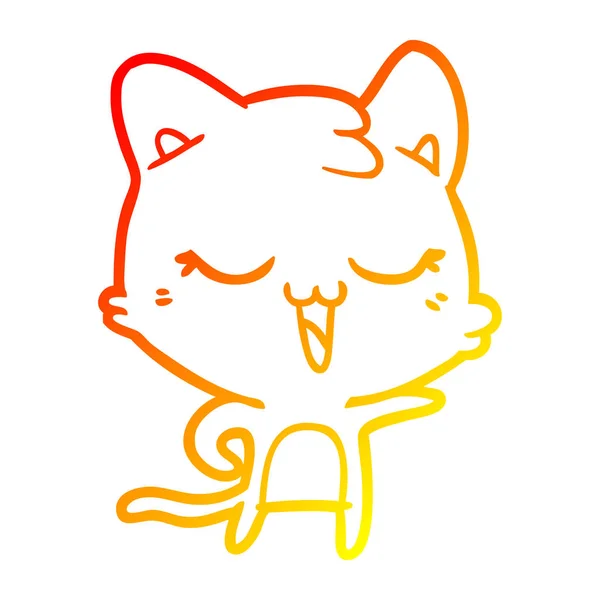 Varm gradient linje ritning lycklig tecknad katt — Stock vektor