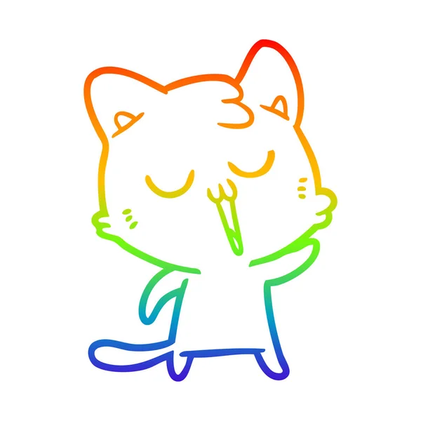 Regenbogen Gradienten Linie Zeichnung Cartoon Katze singen — Stockvektor