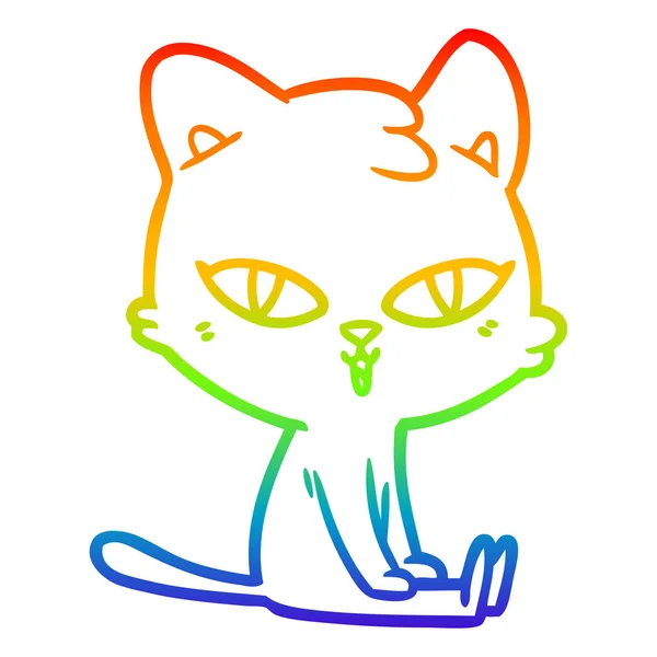 Rainbow gradient linje ritning tecknad katt — Stock vektor