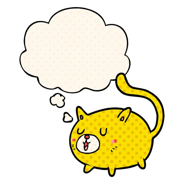Desenho animado gato feliz e bolha de pensamento em estilo de quadrinhos — Vetor de Stock