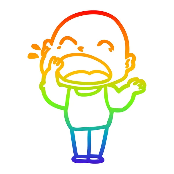 彩虹渐变线绘制卡通喊秃头男子 — 图库矢量图片