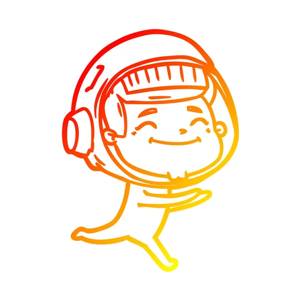 Warm gradient line drawing happy cartoon astronaut — Stock Vector