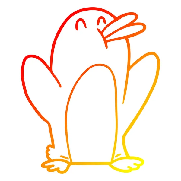 Línea de gradiente caliente dibujo de dibujos animados pingüino — Vector de stock