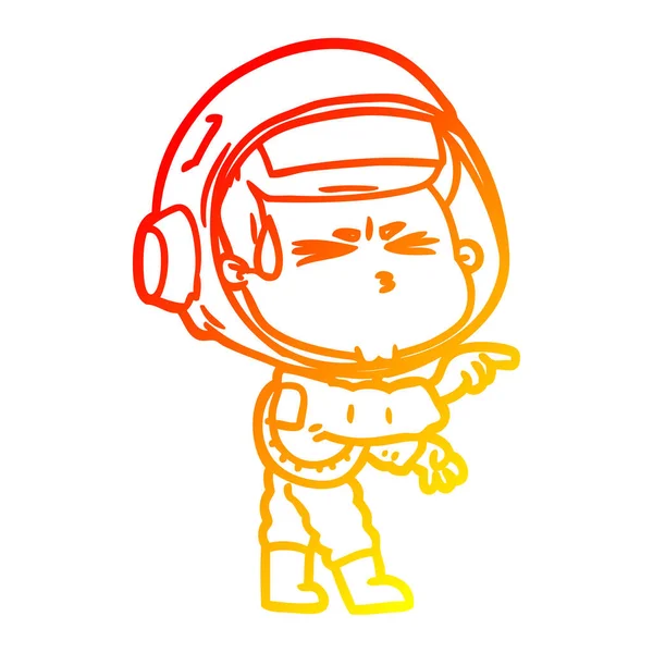 Warme Gradientenlinie Zeichnung Cartoon gestresster Astronaut — Stockvektor