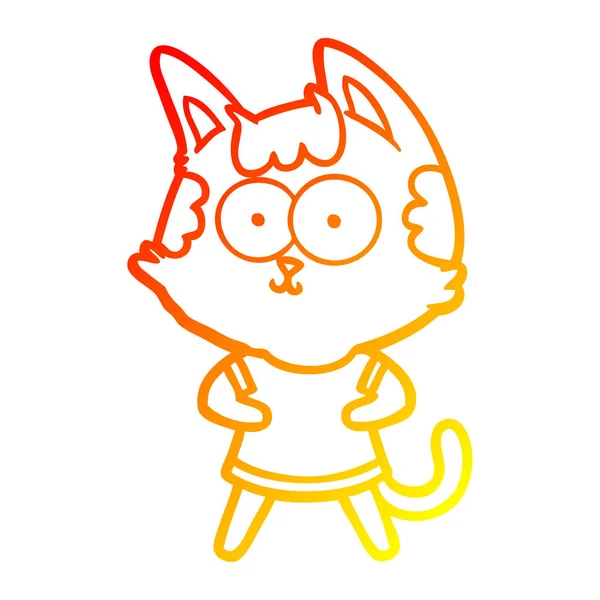 Ciepły gradient linia kreskówka kot szczęśliwy rysunek — Wektor stockowy
