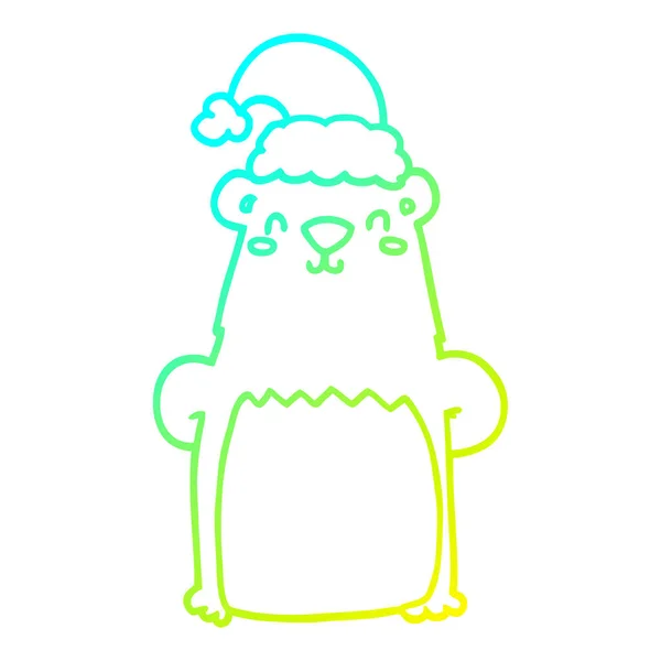 Linha gradiente frio desenho urso dos desenhos animados usando chapéu de Natal —  Vetores de Stock