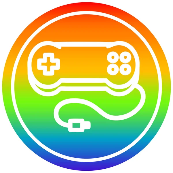 Controlador de juego de consola circular en espectro de arco iris — Vector de stock