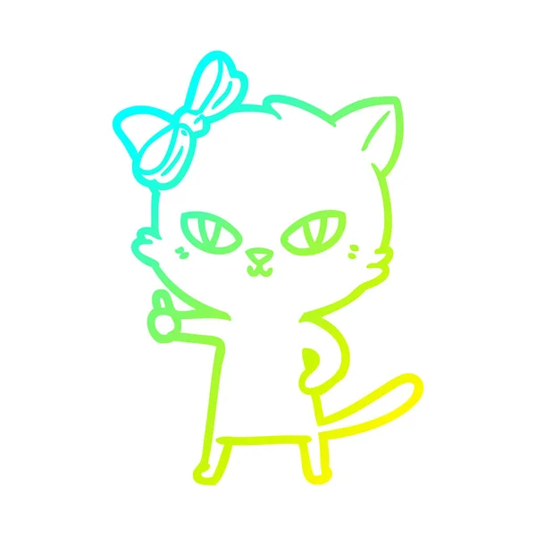 Froid dégradé ligne dessin mignon dessin animé chat donnant pouces jusqu'à sym — Image vectorielle