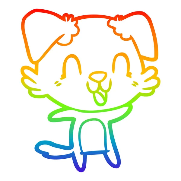 Rainbow gradient ligne dessin rire dessin animé chien — Image vectorielle