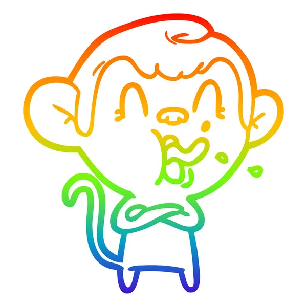 Rainbow gradient line drawing crazy cartoon monkey — Stock Vector