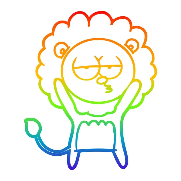 Rainbow gradient line drawing cartoon bored lion — Stock Vector
