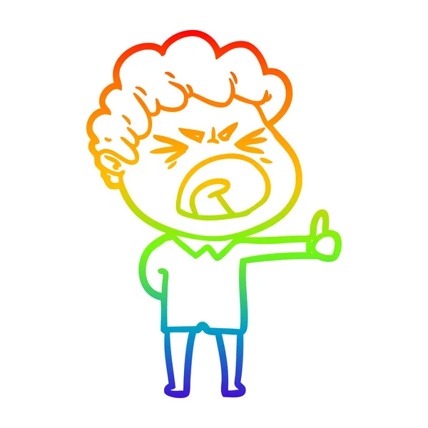 Arco iris gradiente línea dibujo dibujos animados hombre furioso — Vector de stock