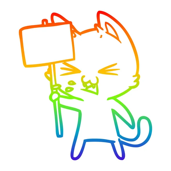 Regenbogengradienten Linie Zeichnung Karikatur Katze protestiert — Stockvektor