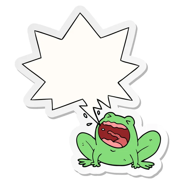 Karikatür kurbağa bağırma ve konuşma kabarcık etiket — Stok Vektör