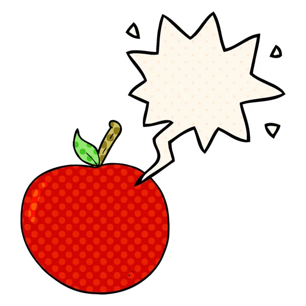 Jabłko kreskówki i bańka mowy w komiksowym stylu — Wektor stockowy