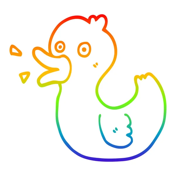 Rainbow gradient linje ritning tecknad quacking Duck — Stock vektor