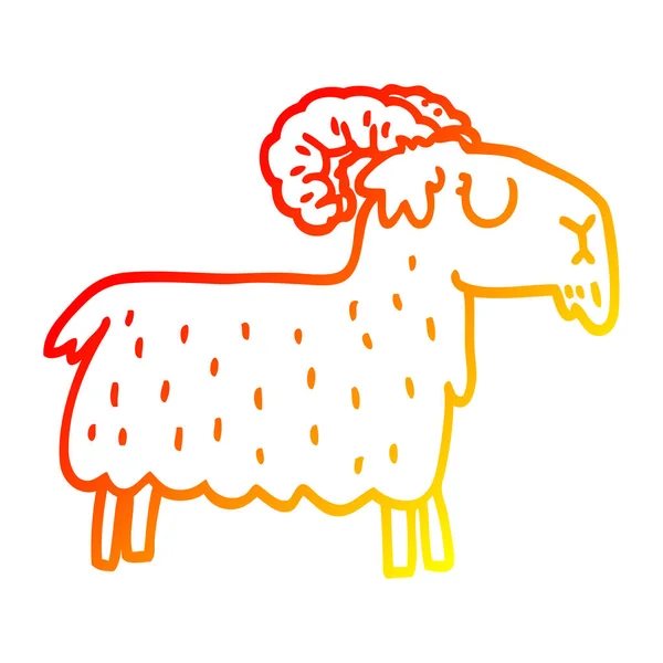 Тёплая градиентная линия, рисующая мультяшную упрямую козу — стоковый вектор