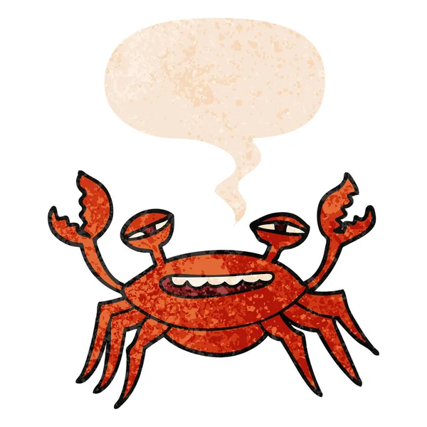 Cartoon crab and speech bubble in retro textured style — Stock Vector