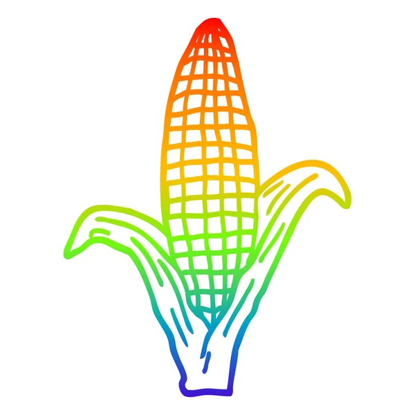 Rainbow gradient line drawing cartoon corn on cob — Stock Vector