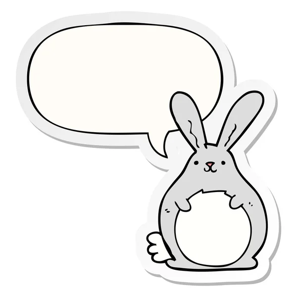 Dibujos animados conejo y el habla pegatina burbuja — Vector de stock