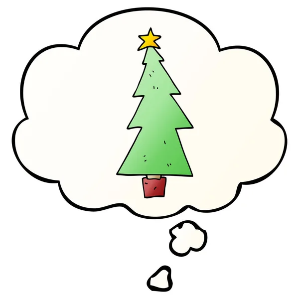 Árbol de Navidad de dibujos animados y burbuja de pensamiento en gradiente suave sty — Archivo Imágenes Vectoriales