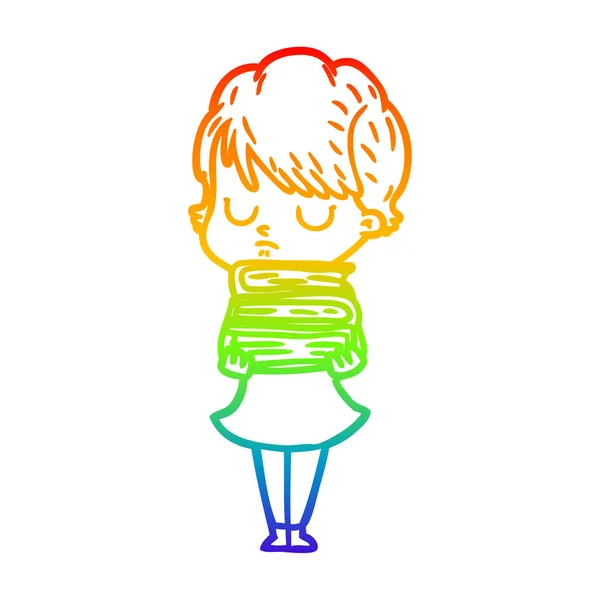 Regenboog gradiënt lijntekening cartoon vrouw — Stockvector