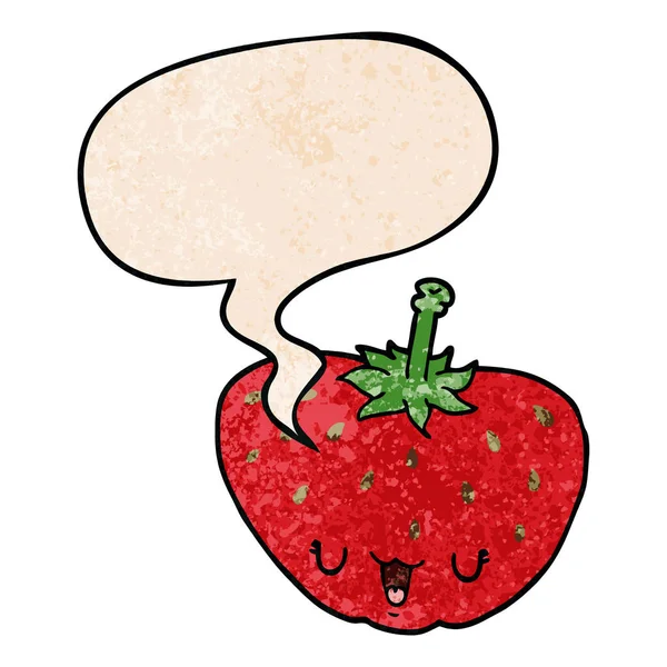 Cartoon strawberry and speech bubble in retro texture style — Stock Vector