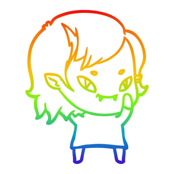 虹のグラデーションライン描画漫画フレンドリーな吸血鬼の女の子 — ストックベクタ