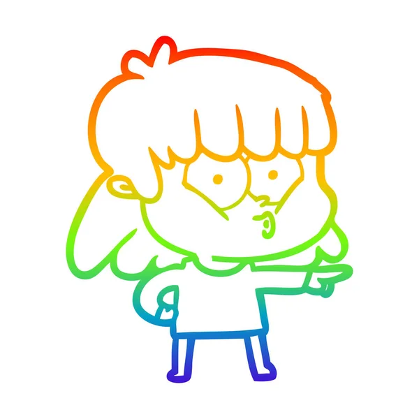 Rainbow gradient ligne dessin dessin dessin animé sifflet fille — Image vectorielle