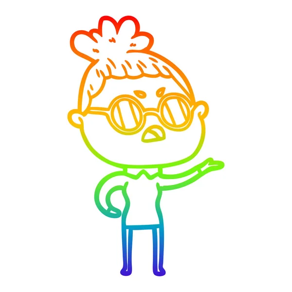 Rainbow gradient line drawing cartoon annoyed woman — Stock Vector