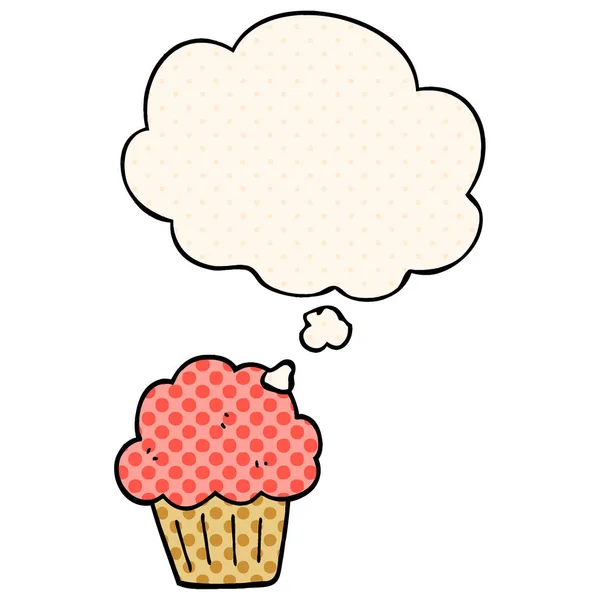 Muffin de dibujos animados y burbuja de pensamiento en estilo de cómic — Vector de stock