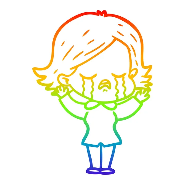 Regenboog gradiënt lijntekening cartoon meisje huilen — Stockvector