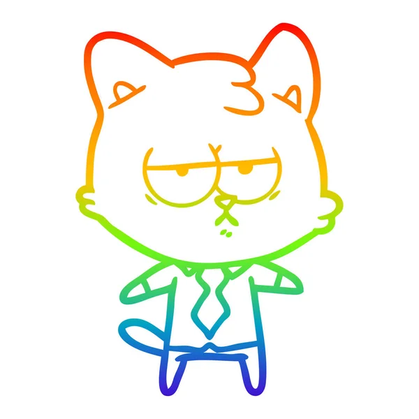 Regenboog gradiënt lijntekening vervelen cartoon kat — Stockvector