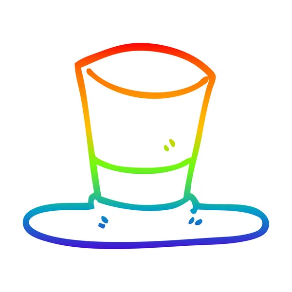 Arco iris gradiente línea dibujo dibujos animados sombrero de copa — Vector de stock