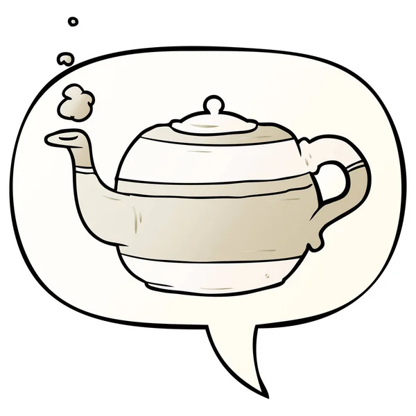 Cartoon tea pot and speech bubble in smooth gradient style — Stock Vector